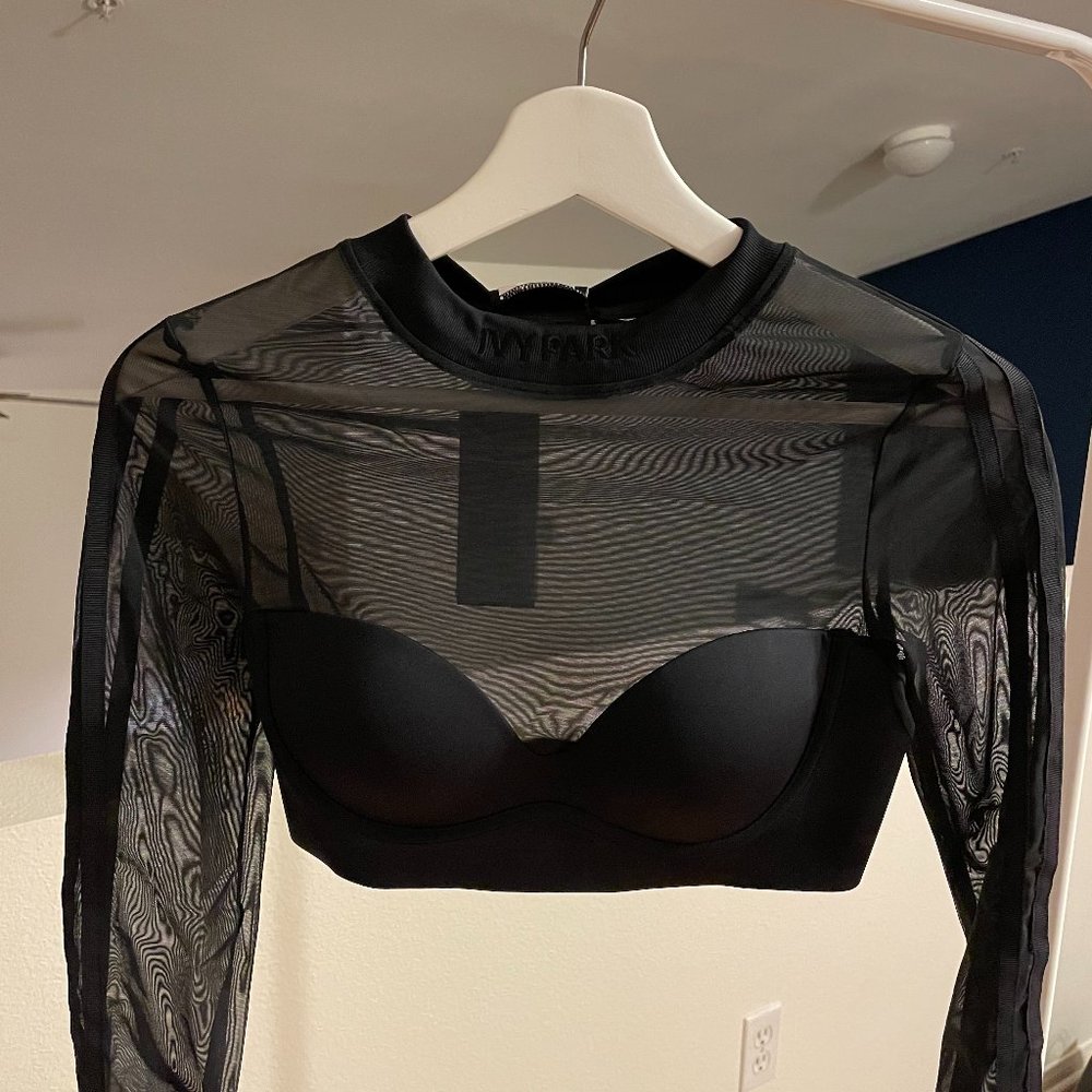 Adidas x Ivy Park Black Mesh Crop Corset Long Sleeve Top Size S NWT